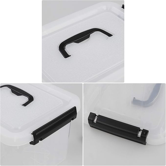 Gloreen 6 Packs 6 Quart Clear Lidded Storage Bins with Handle Stackable Plastic Latching Storage Box Containers