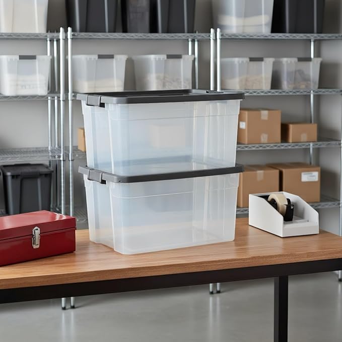 76 Quart Heavy Duty Clear Plastic Storage Bin with Latch Lid - Stackable Organizer for Garage Basement Attic | Durable &amp Secure Storage Solution for Sports Gear Toys Seasonal Items