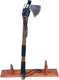 Rustic Cast Iron Hand Forged Viking Two Handed Axe Carbon Steel Head Wood Handle