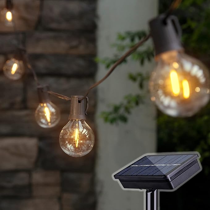 Solar Outdoor String Lights 15FT G50 Patio Lights String Waterproof with 10 Warm White LED Shatterproof Bulbs Perfect for Garden Backyard Pergola Party Cafe Camping Decoration (15FT)