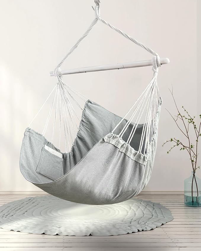 Lulladle Hammock Chair Hanging Rope Swing - Hammock Chair Bedrooms - Swing Chair Indoor - Hanging Chair Outdoor - Max Weight 500 Lbs