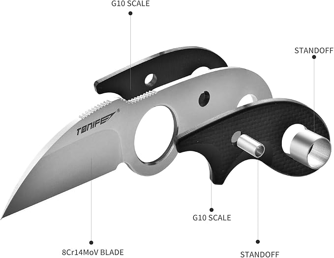 TONIFE Small Fixed Blade Knife Full Tang EDC Camping with Sheath Lanyard and Clip Blade Length 2.172.5 oz.with Sheath (Black - Stonewash)