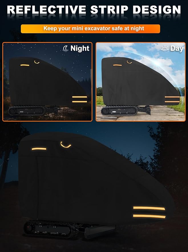 Mini Excavator Cover Fits 3000-4000 lbs Models 420D Oxford-Fabric Zippered Excavators Cover Compatible with Bobcat E20/Kubota U17/John Deere 17G/Yanmar ViO17 Waterproof UV Dust Snow Rain Protection