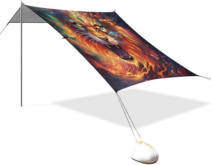 ALAZA Cheetah Leopard Art Beach Tent Sun Shelter UPF50+ Protection Beach Shade Canopy w/ 4 Sandbags for Outdoor Camping Fishing Backyard Fun Picnic 10x9 ft