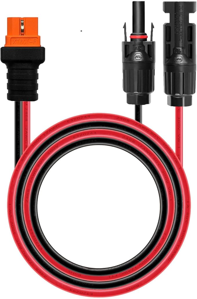 Solar to XT60i Cable 10AWG XT60i Extension Cable Solar Connector to XT60i Adapter Cable Compatible for EcoFlow River Delta Portable Power Station (10FT)