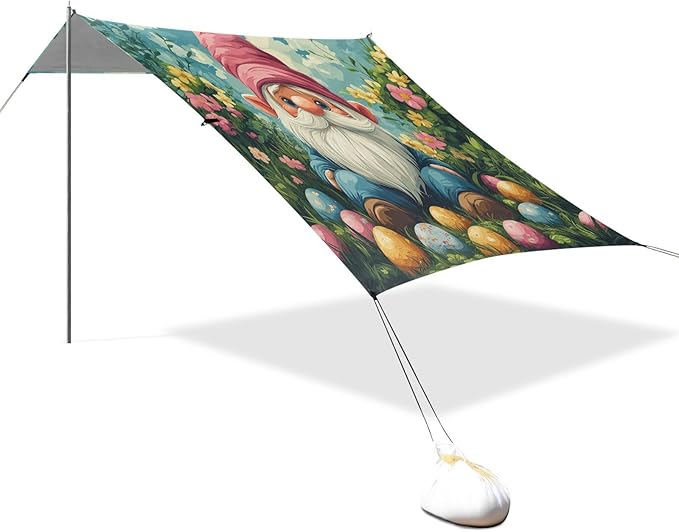 Easter Eggs Gnome Beach Tent Sun Shelter Set UPF50+ UV Protection 10.5 x 9.19 FT Camping Shade Canopy with Sandbags Sand Anchors Carrying Bag and Others