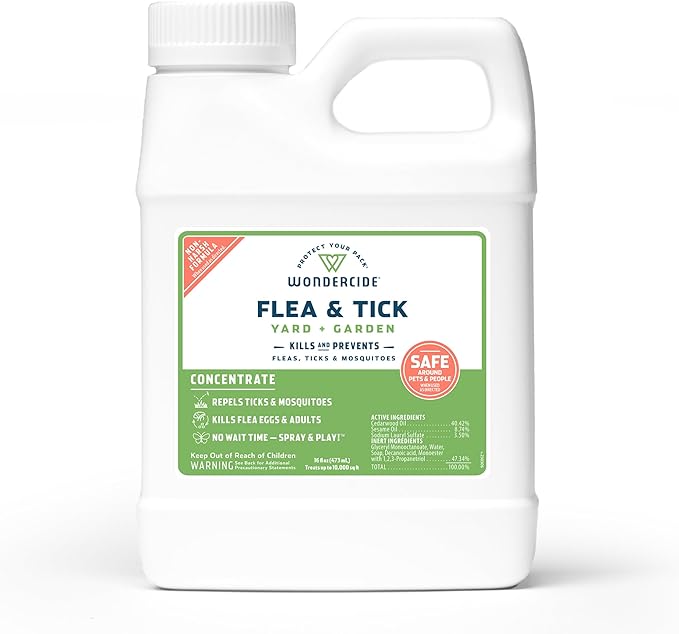 Wondercide - Flea and Tick Spray Concentrate for Yard and Garden with Natural Essential Oils – Kill Control Prevent Fleas Ticks Mosquitoes and Insects - Safe Around Pets Plants Kids - 16 oz