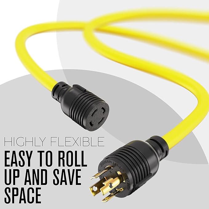 Houseables 30 Amp Generator Cord Generator Cord NEMA L14-30P to L14-30R 30 Amp Extension Cable 125/250V for 240V Use 240 Volt 30amp Power Wire 4 Prong Plug Dryer UL CUL 10 Gauge 7500W 25FT