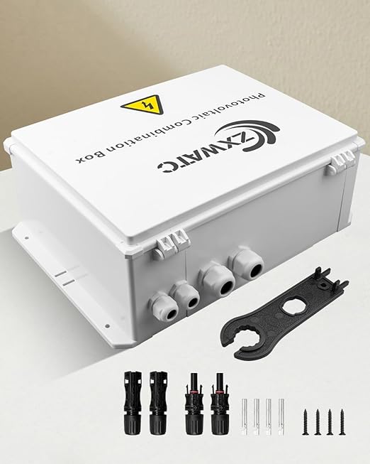 PV Combiner Box 2 String Solar Distribution Box with 25A 250A DC Circuit Breakers 63A125A AC Circuit Breakers and Surge Protection – IP65 Waterproof Perfect for 8K-10KW Solar Inverter Systems