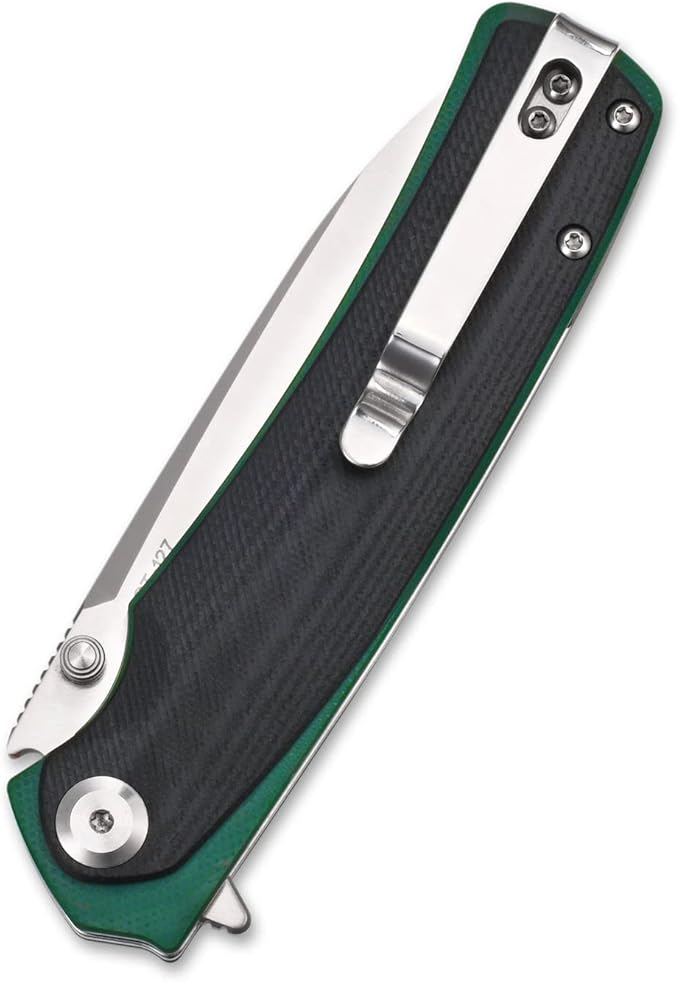 Sitivien ST127 Folding Knife D2 blade G10 Handle Ball Bearings Pivot EDC Tool Knife with Reversible Deep Carry Clip for Outdoor Camping Hiking(Black)