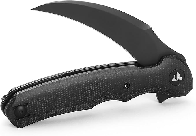 TRIVISA knives - Lacerta-04B |Hawkbill EDC Pocket Flipper Knife for Men Folding Pikal Knife with Reversible Wire Clip 3.34 PVD Blackwash 14C28N Steel Blade &amp Micarta Handle
