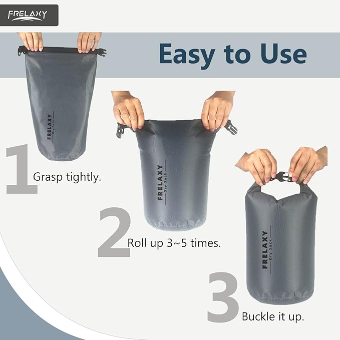 Frelaxy Waterproof Dry Bag 2 Pack/3 Pack Lightweight Portable Dry Bags 5L &amp 15L &amp 25L Durable Dry Sack Set Keep Gear Dry for Hiking Camping Boating Backpacking Kayaking (3 Pack - Gray)