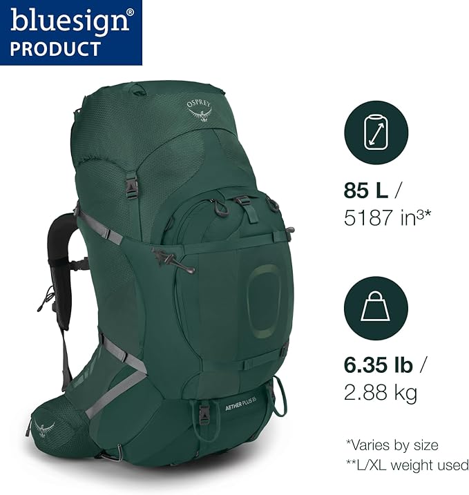 Osprey Aether Plus 85L Men's Backpacking Backpack Axo Green L/XL