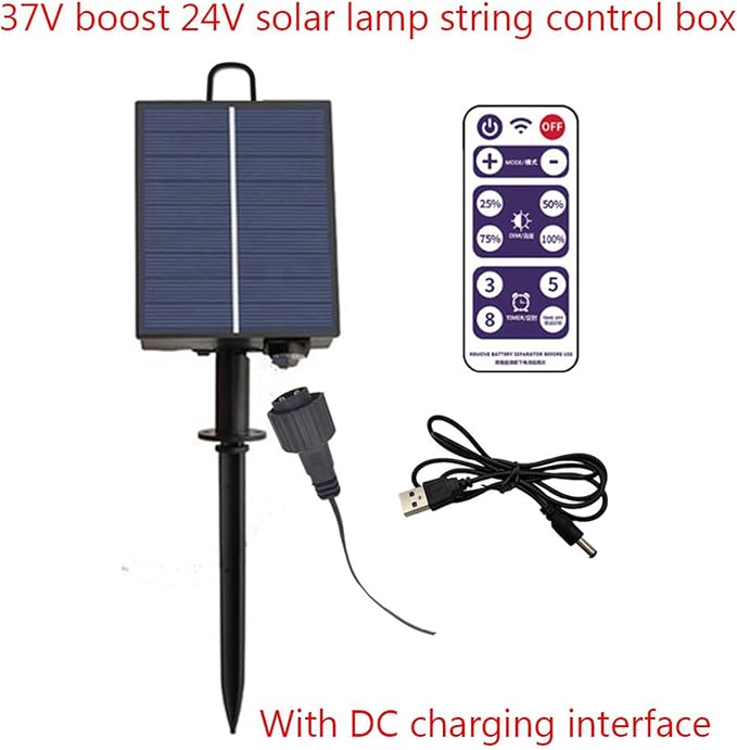 2X 1200mAh Solar Panel Control Box Kits Lithium Battery Panel for 3.7V 24V LED String Strip Lamp DC Charging