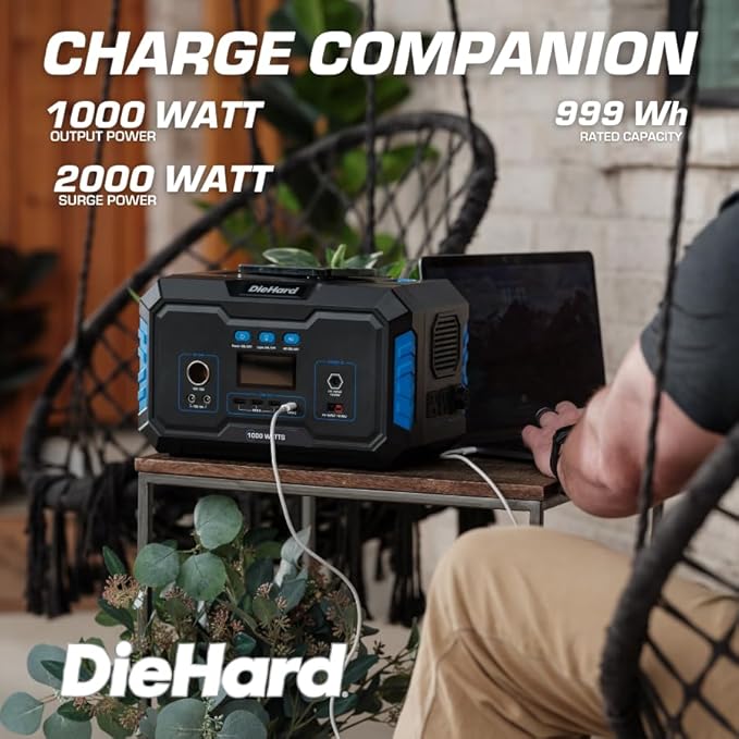 DieHard Portable Power Station 1000-Watt (2000-Watt Peak) - Quiet Lightweight Solution for Home Backup Weather Emergencies Outdoor Recreation Jobsite
