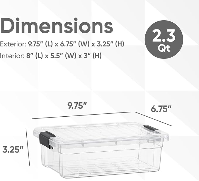 Superio Clear Storage Box with Lid 2.3 Quart Plastic Container Bins for Organizing Stackable Crates BPA Free Non Toxic Odor Free Organizers for Home Office School and Dorm 36 Pack