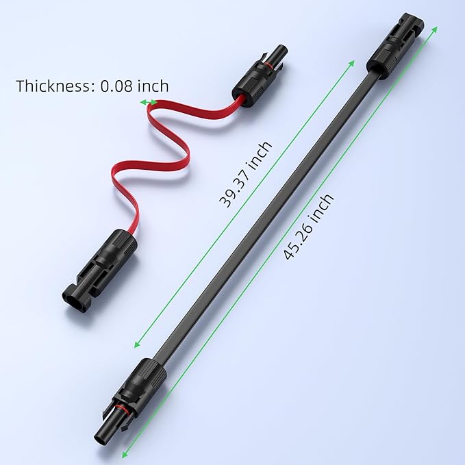 Bateria Power Super Flat Solar Cable Connector 30Amp Balcony Photovoltaic Solar Extension Wire with Male and Female Connectors Solar Panel Adaptor for RV Solar Panels (Black and Red) 100CM 3.3FT