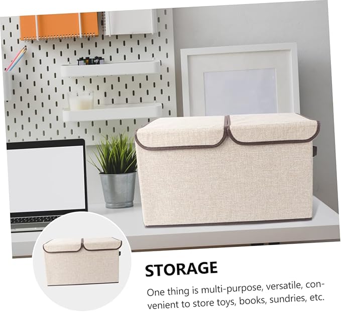 Alipis Cotton Linen Storage Box with Double Lids Large Foldable Organizer for Wardrobe Versatile Storage Bin for Clothes and Toys Home Décor Solution