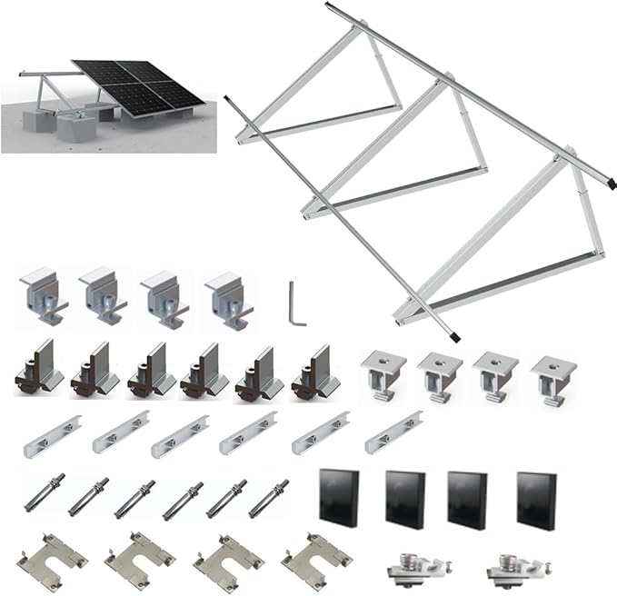 Solar Panel Mounting Brackets Kit System Adjustable 30º~45º Aluminum Alloy Tilt Ground Mounted Bracket Rust Free Sturdy for 1-4pcs Solar Panels