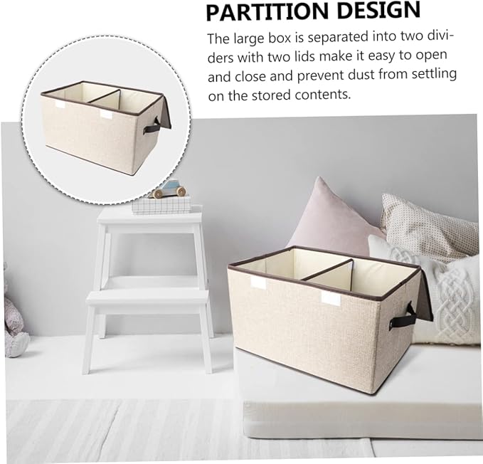 Double Lid Collapsible Storage Bin Lidded Storage Bins with Handles Woven Basket Organizer for Home