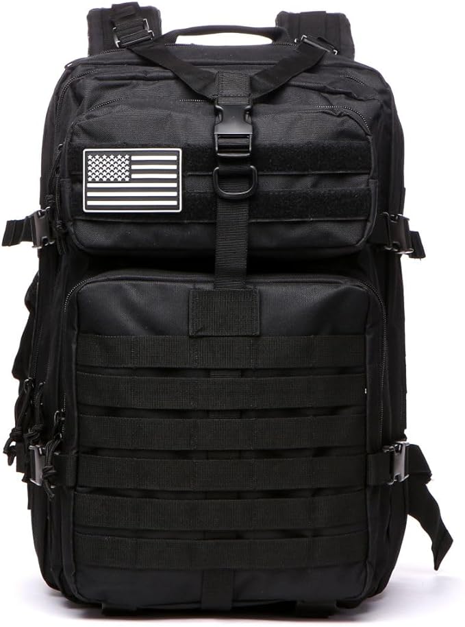 50L Sturdy Nylon Waterproof Fishing Hunting Backpack Outdoor Military Rucksacks Tactical Sports Camping Hiking (Black)