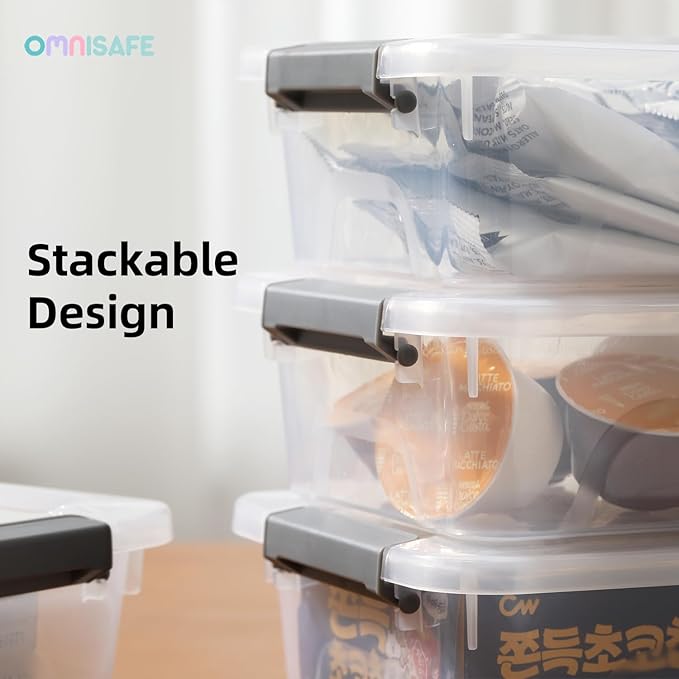 Plastic Storage Bin with Lid Stackable Design Clip Box for Crafts Supplies and Office Items Container (8 Pack 4 Quart)