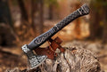 19 Viking Axe with Leather Sheath | Hand-Forged Carbon Steel Engraved Bearded Axe for Camping Bushcraft Gifts for Men (Black)