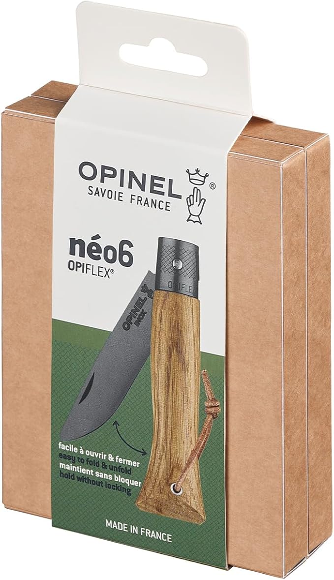 OPINEL NEO6 Folding Non-Locking Pocket Knife OPIFLEX Intuitive Design EDC Folder Wood Handles 2.75 in. Blade (Black Oak)
