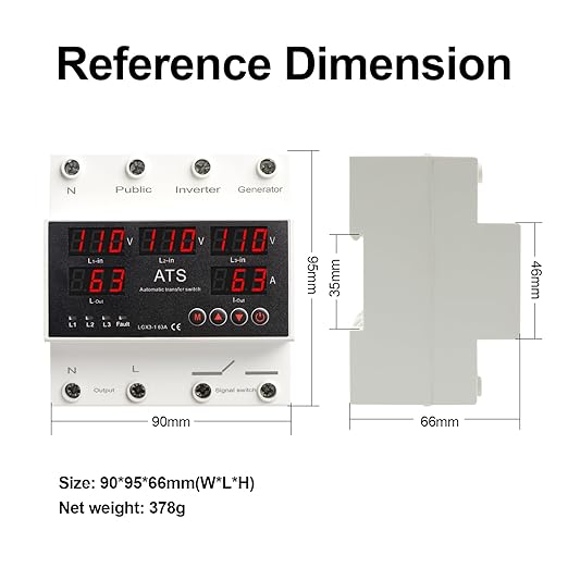 4P 63A 110V ATS Automatic Transfer Switch - L1 Priority Phase Selector 50/60Hz Din Rail Mount CE Certified for Public Inverter Generator Use