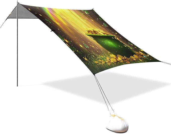 xigua St. Patrick's Day Beach Tent Sun Shelter with Carrying Bag - Silver Coated Oxford Fabric Beach Canopy for Beach Camping Fishing - Includes Windproof Ropes Sandbags &amp Stakes