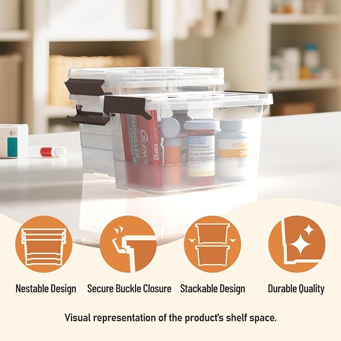8 Pack Plastic Storage Latch Bins 4 Quart Clear Plastic Handle Box with Lids and Handle Multi-Purpose