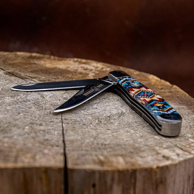 WHISKEY BENT HAT CO. Traditional Trapper Folding Pocket Knife 4.125 Closed Length 440C Stainless Steel Blades (Southwest Sand)