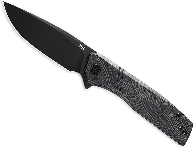 IOI Task Force I51984 Tactical Pocket Knife for Men – 14C28N Black Titanium PVD Folding Blade Green Gmascus G10 Handle EDC Knife with Clip Enhanced Custom LeftSide Clip for Everyday Carry Camping