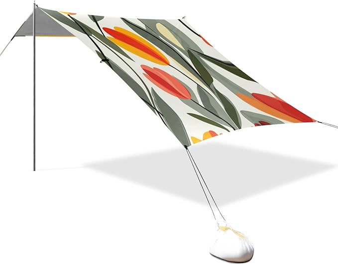 ALAZA Tulip Flower Abstract Beach Tent Sun Shelter Portable Canopy Sunshade for Outdoor Camping Picnics Backyard Fun 10x9 ft