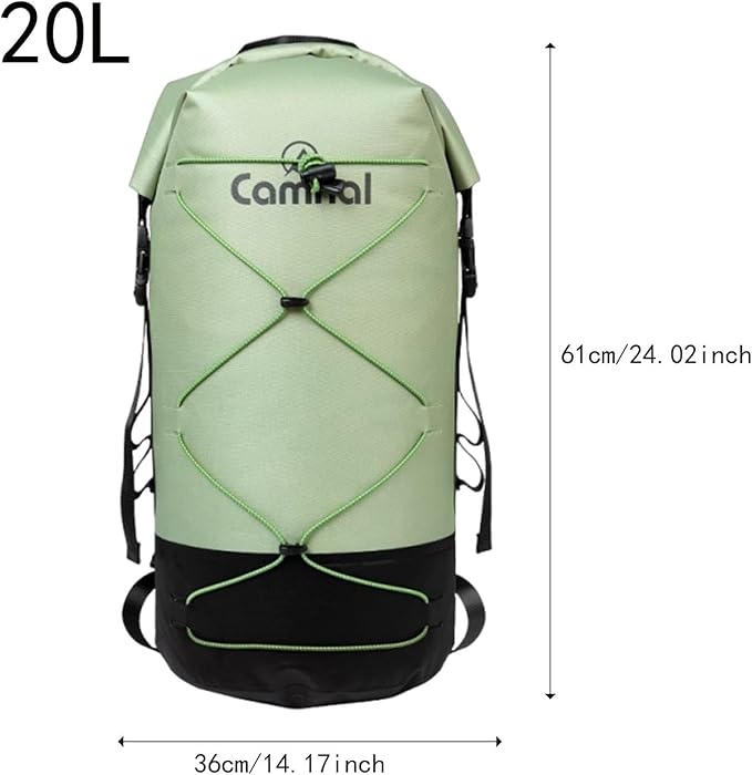 pistro 20L Waterproof Dry Backpack for Hiking Camping Boating with Wet Dry Separation Floating Dry Bag- Green