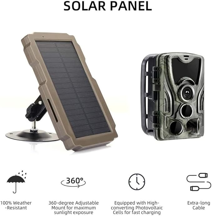 Lixada Trail Camera Solar Panel Kit 3000mAh 6V-12V Rechargeable with 360° Rotable Holder and 9.8ft Cable Solar Charger for Hunting Camera