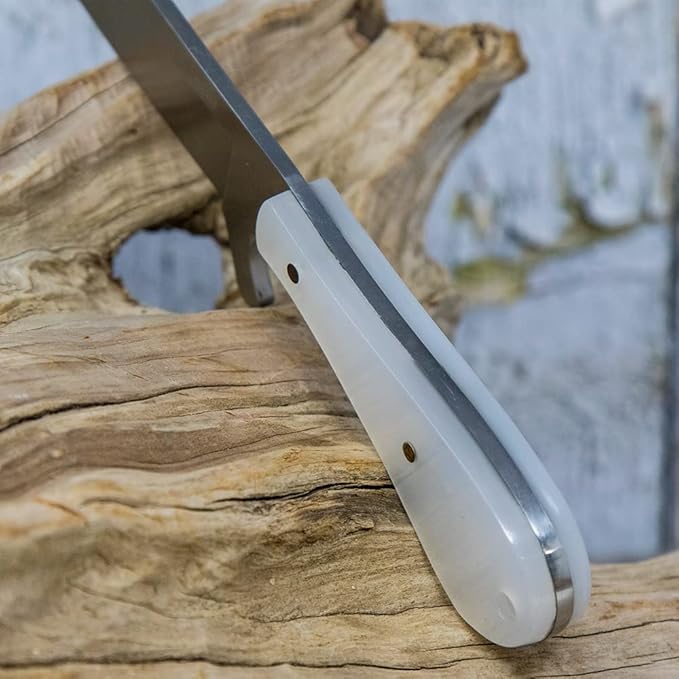 WHISKEY BENT HAT CO. Bullcutter 2 Fixed Blade Knife 440C Stainless Steel 3 Blade w/Leather Sheath (Pearl Snap)