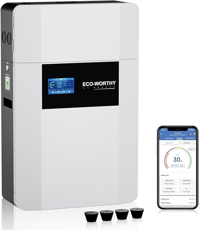ECO-WORTHY 48V 100Ah Wall-Mount Indoor LiFePO4 Lithium Battery with Conduit Box Bluetooth &amp WiFi Low-Temperature Protection for Off-Grid Systems Home Backup Power