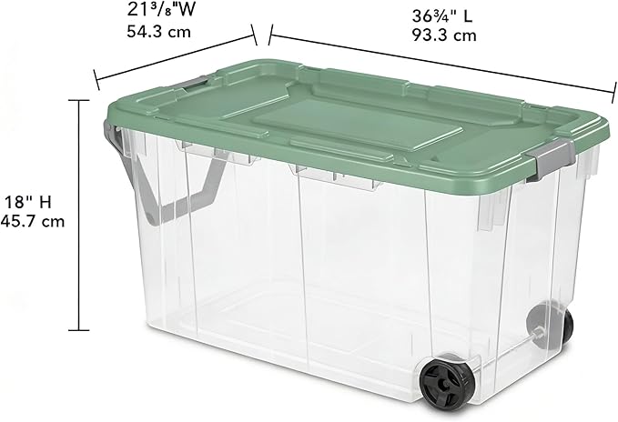 160 Quart Durable Clear Storage Container with Latch Lid and Pull Handle Light Green 2 Pack