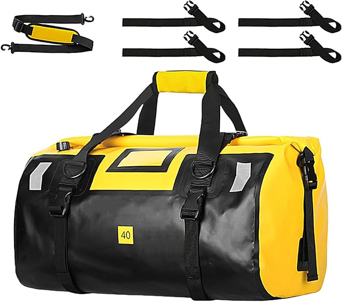40L Waterproof Motorcycle Bag - Dry Backpack Heavy Duty Dry Duffle Bags with Reflective Strips Kayaking Camping Boatingbycyclemotorcycle Saddle Bagss Motorcycling Skiing Travel