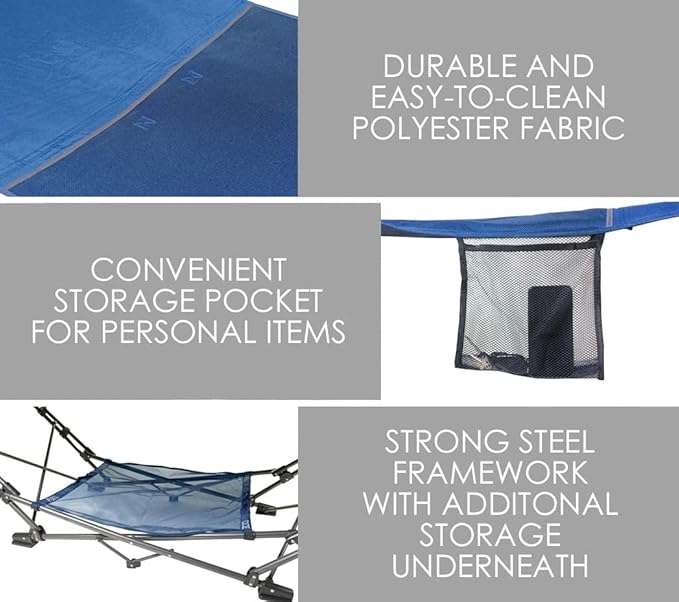 Zenithen Limited Outdoor Indoor Portable Foldable Metal Framed Lounge Hammock Furniture for Camping Backyard and Patio Full Sized Hammock with Storage Blue
