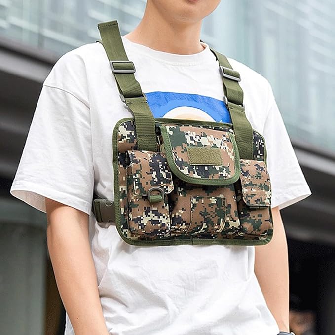Outdoor Chest Bag For Men Tactical Utility Pack Lightweight Chest Pouch Hiphop/Harness Bag for Workouts Cycling Hiking (Jungle Digital)