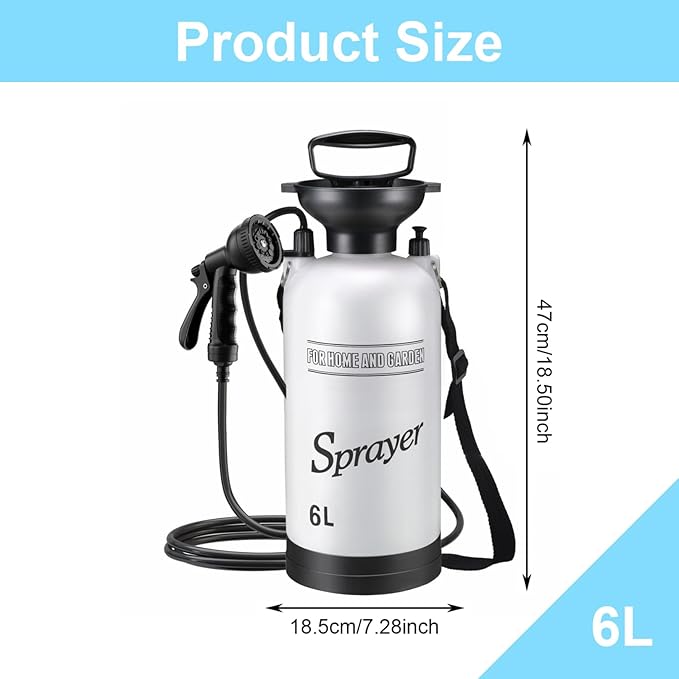 Portable Camping Shower 6L Portable Shower with 10 Modes Sprayer Head and 9.84ft Hose for Garden Picnic Hiking Beach Car Cleaning
