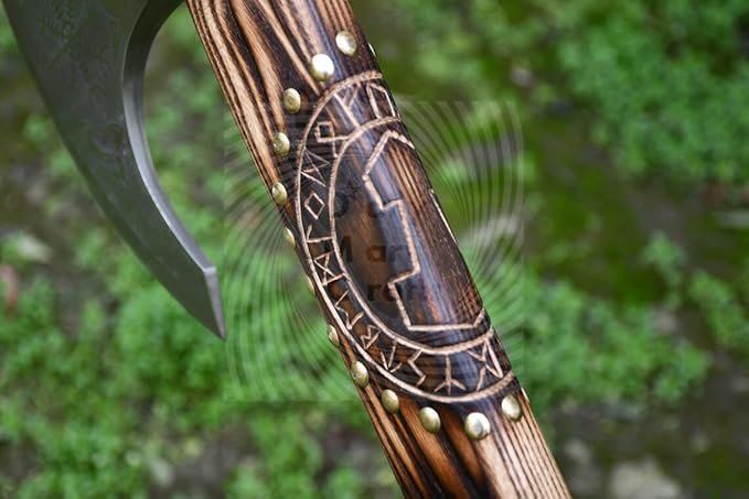 24-Inch Viking Battle Axe Hand Forged 5160 High Carbon Steel Blade Engraved Wood Handle Decorative Norse Design Viking Axe