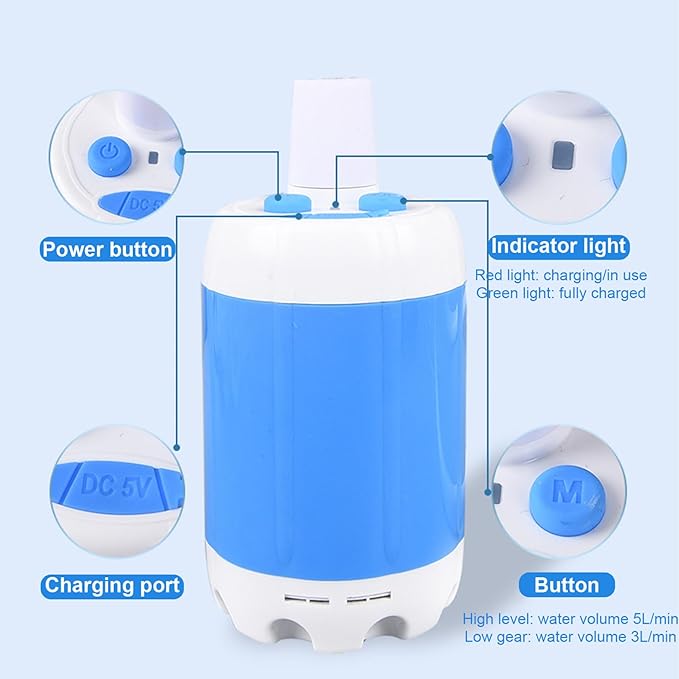Portable Camping Shower 2 Levels Electric USB Portable Shower Waterproof Outdoor for Camping Hiking Travel Car Washing Pet Cleaning USB Pump