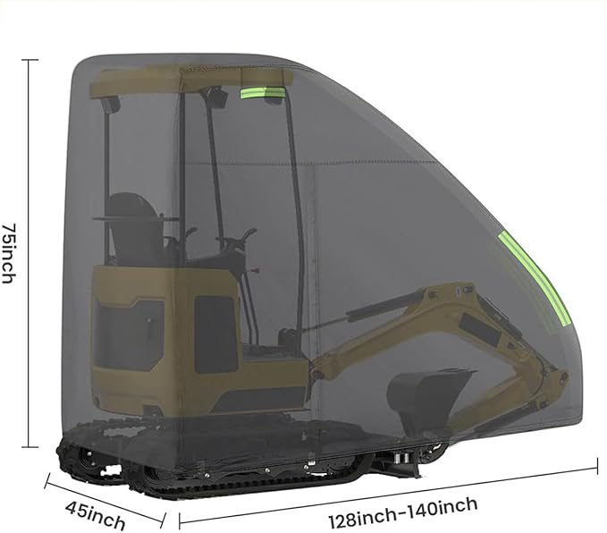 Fafeicy Mini Excavator Cover for 800-1600kg 210D Oxford Fabric Zippered Black Fits Mini Excavators Approx. 355.6 x 114.3 x 190.5cm