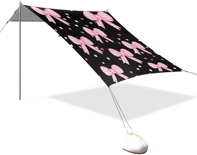 ALAZA Pink Bow Heart Pattern Beach Tent Sun Shelter Portable Canopy Sunshade for Outdoor Camping Picnics Backyard Fun 10x9 ft