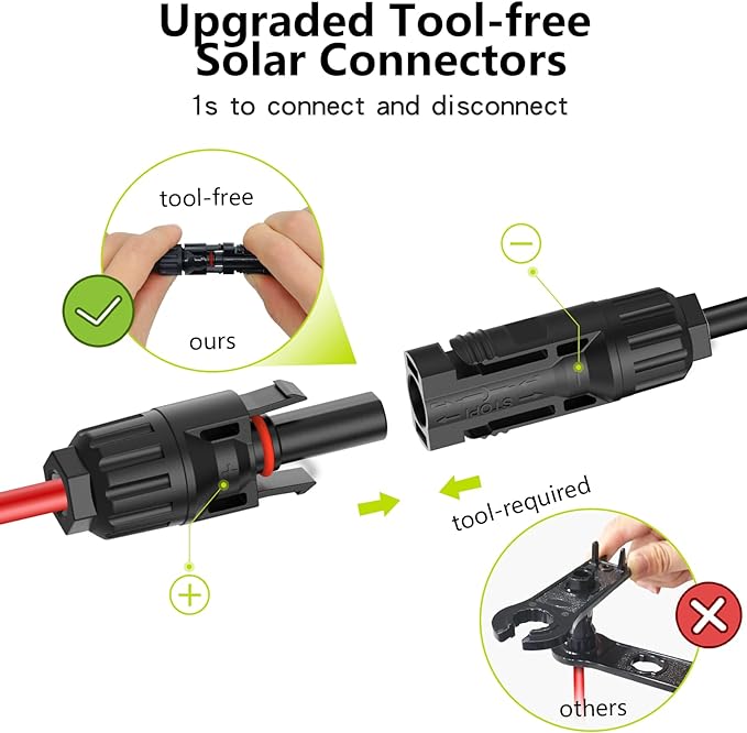 20Ft 10AWG Solar Cable Extension with Protection Cover Solar Wire with Tool-Free Solar Connectors IP68 Waterproof PV Cable Solar Panel Extension Cable 10Gauge for Home Boat RV Solar Panels(20ft)