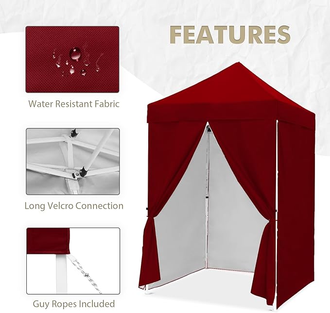 EAGLE PEAK 5x5 Instant Canopy with 4-Side Wall Panels Small Pop up Portable Canopy Tent with Carry Bag Light Weight Sun Shelter for Sports Camping and Beach Burgundy