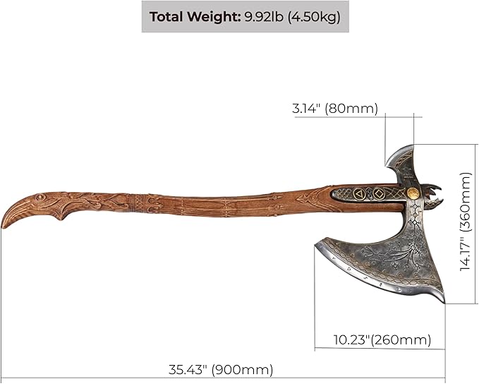 AncientSmithy Leviathan Axe Metal Replica with Glow-in-The-Dark-Runes - Hardened High Carbon Steel Blade - Leather Sheath - Hand Carved Handle